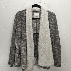Jack‎ Womens XS Cardigan Marbled Gray Open Front Sherpa Collar Pockets